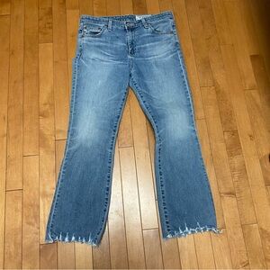 AG Adriano Goldschmied Size 28 Light Wash Cropped Jeans Faded Distressed Raw Hem